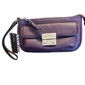 Nwt Dana Buchman Wristlet Purple Pebbled‎ Faux LeatherbBrown Zedbra Interior